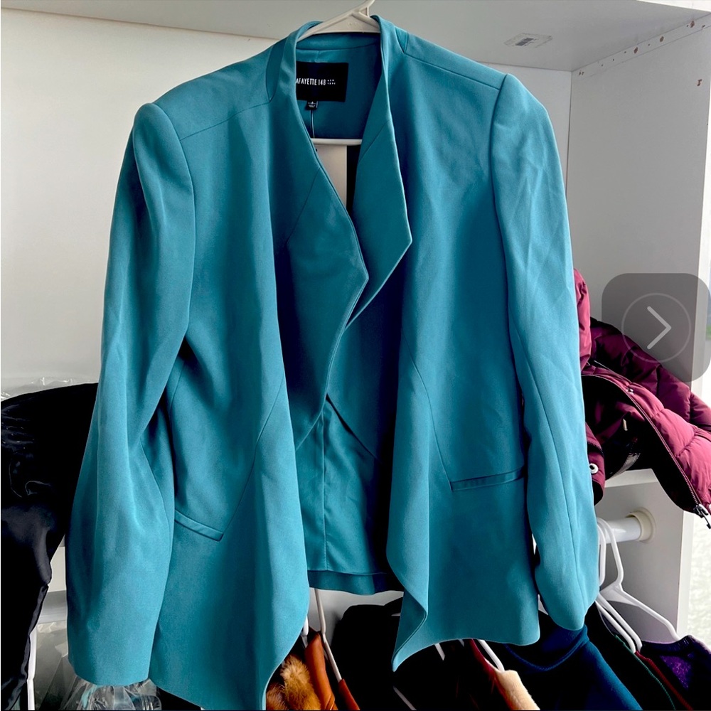 NWT $600 Lafayette 148 Light Emerald Draped Hem Evening Jacket